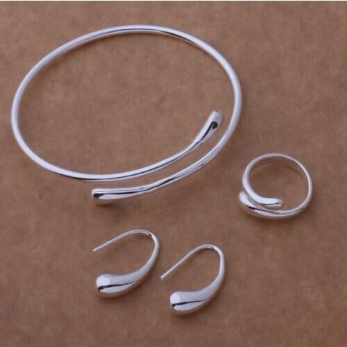 AS093 Hot Lucky Silver Color Jewelry Sets For Women Jewelry Sets Earring 172 + Ring 248 + Bangle 039 /dmlamdsa Bgfajxma