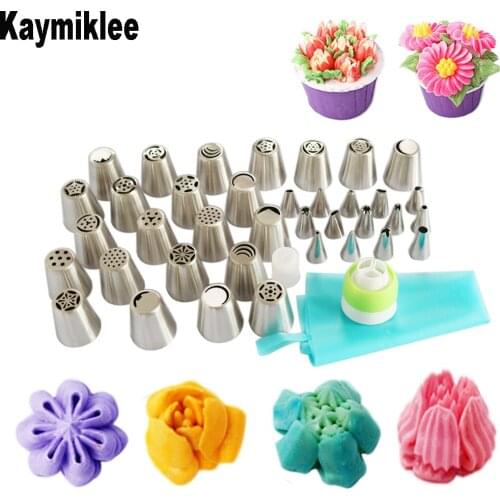 KAYMIKLEE 40PCS/SET Icing Piping Nozzles Pastry Stainless Steel Decoration Nozzle for Cake Decorating Tools CS015