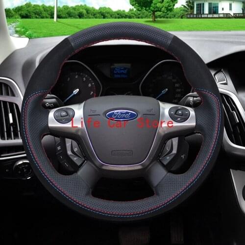 For Ford Kuga Mondeo Fiesta Focus Edge DIY Hand Sewn Steering Wheel Cover Top Leather