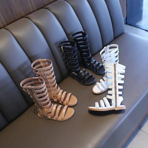 Gladiator Sandals 2021 Bohemia Style High Gang Open Toe Lace Up Girls Flats Shoes Cut-Outs Plain Zipper Side Gladiator Sandals