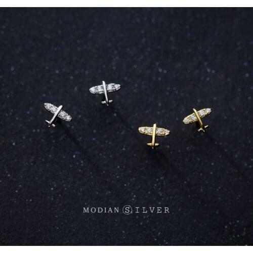 Modian Simple Small Tiny Clear CZ Stud Earrings Fashion 925 Sterling Silver Zirconia Aircraft Jewelry For Women Charm Jewelry