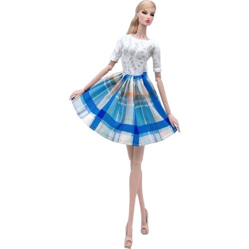 1 Pcs Fashion Blue Dress White lace Shirt Modern Skirt For Barbie Doll Clothes 1/6 Doll Accessories Toys