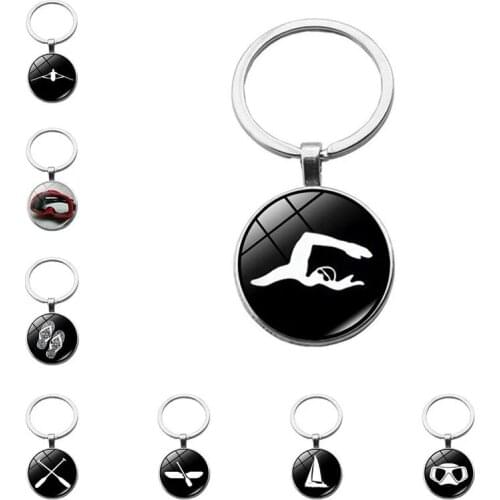 Handmade Latest Leisure Accessories Swimming Keychain Minimalist Swimming Man Art Silhouette 25mm Keychain Sports Team Gift