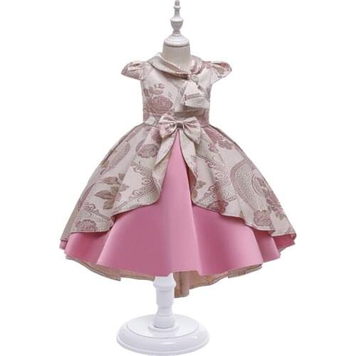 Girls Clothing 2021 New Retro Lapel Childrens Dress Banquet Party Show Evening Dresses Temperament Embroidered Princess Dresses