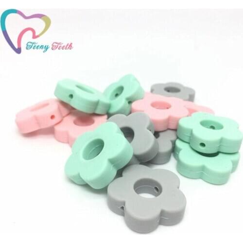 Teeny Teeth 10 PCS Candy Silicone Flower Beads Baby Teething Nursing DIY Crafts Chew Beads Clips Soother Chain Accessories Toy