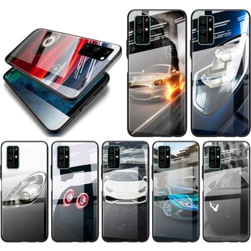 Tempered Glass Cover Sport Car Lamp For Huawei Honor 30 20 10 9X 8X Pro Plus Lite Shockproof Shell Phone Case