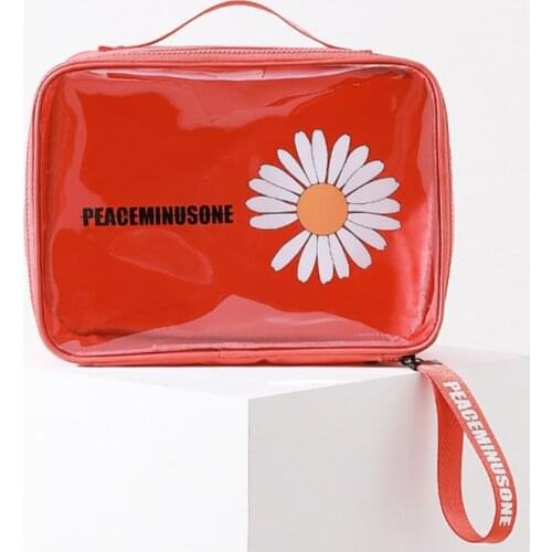 Transparent Fruit Element Clear Cosmetic Bag PVC Waterproof Women Makeup Bag Daisy Flower Lady Handbag Travel Makeup Organizer
