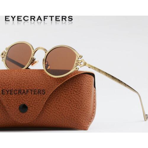Retro Vintage Steam Punk Sunglasses Metal Brand Mens Womens Luxury Gold Designer Sunglasses Oval Round Gothic Sunglasses
