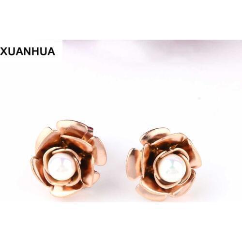 XUANHUA Stainless Steel Pearl Earrings Fashion Jewelry Stud Earrings For Women Jewelry Brincos Accessories Rose Gold Earrings