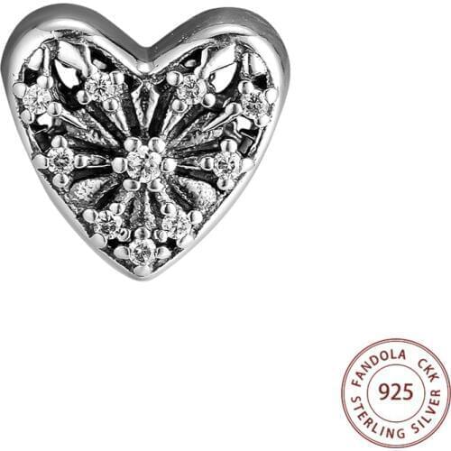 Wholesale 925 Sterling Silver Heart of Winter, Clear CZ Charm Beads for Jewelry Making Fits European Charms Bracelets