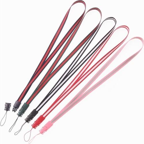 Card Buckl Hang Rope Double Color Stripe Mobile Phone Lanyard Neck Strap for USB Flash Disk