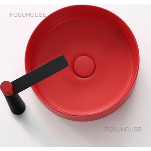 Nordic Bathroom Sink Creative Red Black Round Wash Basin Small Size Ceramic WashBasin Single Basin