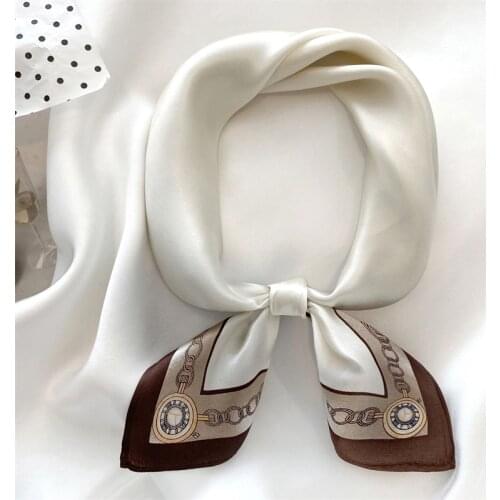 Luna&Dolphin Spring Small Square Scarf 53x53CM 100% Nature Silk White Blue Soft Bandanas Headbands Bag Ribbon Lady Kerchief