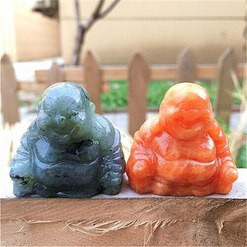 Natural Labradorite Quartz Crystal hand carved Buddha Statue Crystal Pendants Sculpture For folk crafts