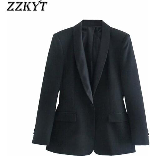 ZZKYT 2021 Women Autumn Fashion Black Single Button Blazers Vintage Slim Pockets Office Lady Suit Business Female Blazer Coat