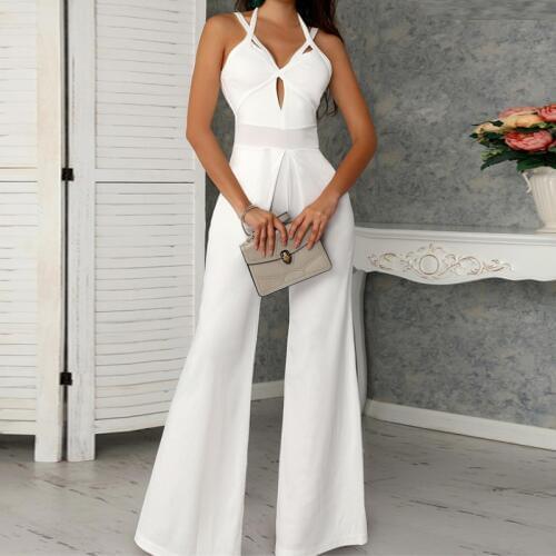2019 Women Summer Women White Black Jumpsuit Cutout Crisscross Bandage Wide Leg Jumpsuits salopette femme