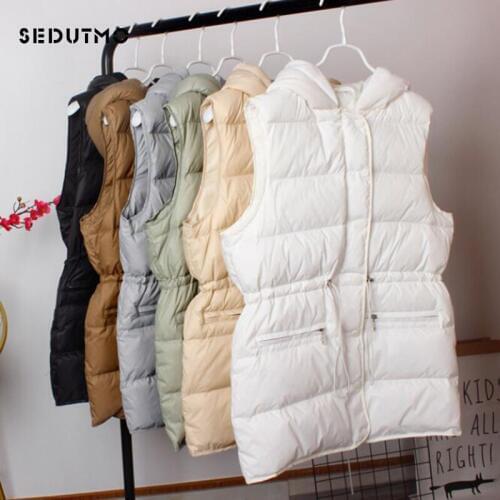 SEDUTMO Winter Duck Down Jackets Women Vest Short Tunic Hooded Waistcoat Spring Short Puffer Jacket Slim Parkas