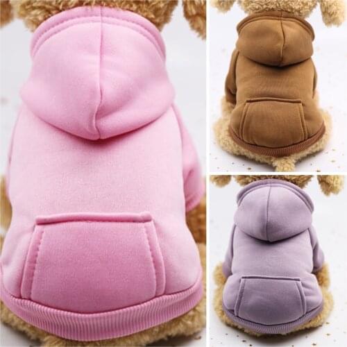 Winter Warm Pet Dog Clothes Soft Cotton Hoodie For Small Dogs Clothes Jacket Pocket Coat Fleece Puppy Clothes Solid Dog Sweater