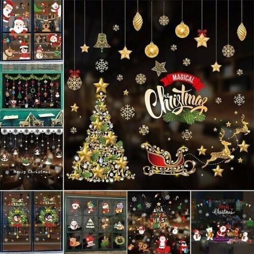 Zollor Christmas Window Stickers Merry Christmas Decorations For Home Christmas Wall Sticker Kids Room Decals New Year Stickers