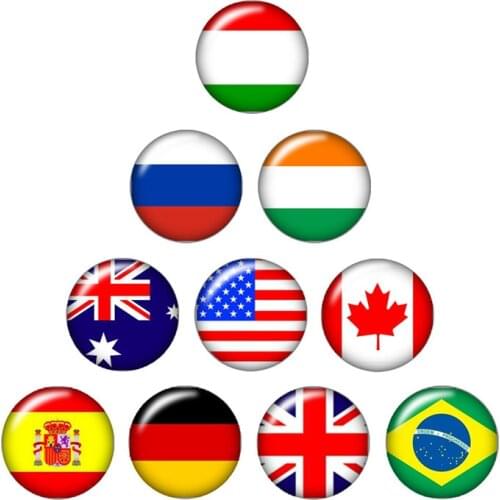 Nations flag 10pcs mixed 12mm/16mm/18mm/25mm Round photo glass cabochon demo flat back Making findings ZB0121