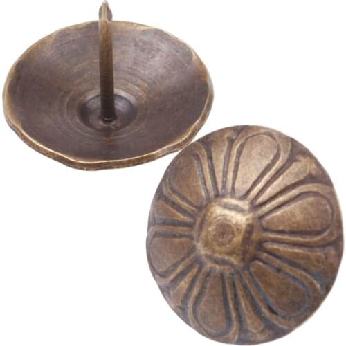 10Pcs/lot 23x19mm Vintage Flower Upholstery Nails Iron Tacks Decor Jewelry Gift Box Sofa Stud Pushpins Doornail Antique Bronze