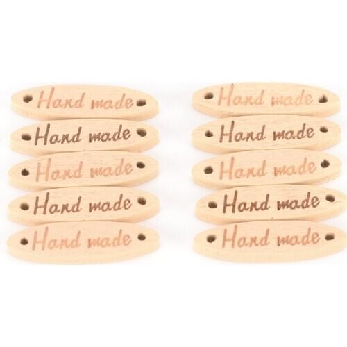 10Pcs/lot Mixed Painting With "Hand Made" 2 Holes Connectors Sewing Wood Buttons Scrapbooking 27x8mm