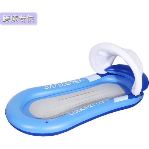 160*90cm Inflatable floating row with shed Adult water floating hammock with net inflatable deck chair shade floating bed