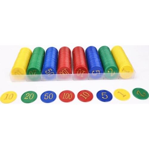 160Pcs Plastic Poker Chip Printing for Gaming Tokens Plastic Coins - Yellow+Green+Red+Blue