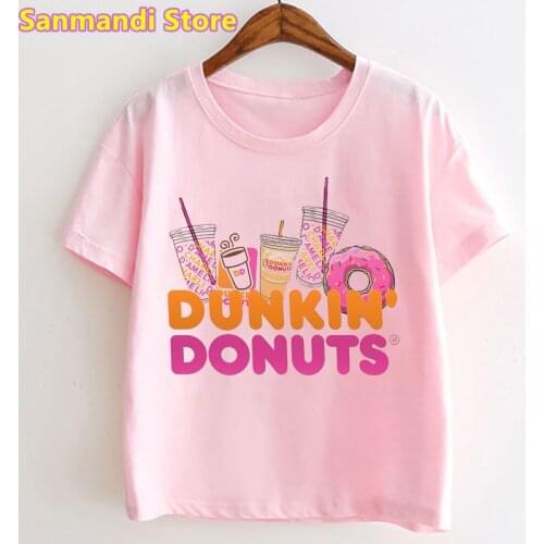 2021 Hot Sale Dunkin Donuts Pink Tshirt For Girls Kids Clothes Charli Damelio Coffee Graphic Print T Shirt Summer Tops Tee Shirt