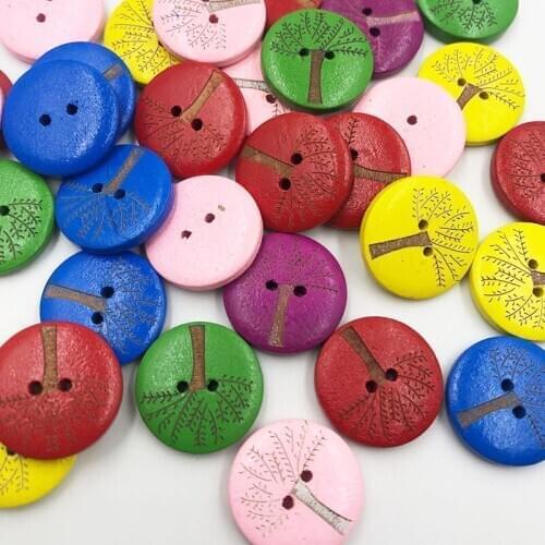 25/50pcs 20mm Mix Print Tree Wood Buttons Sewing Crafts Accessories WB191