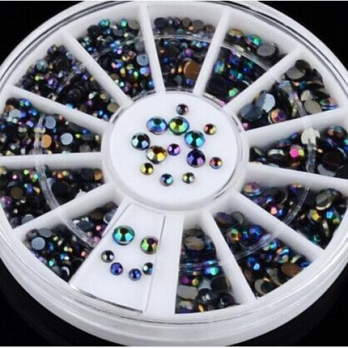 300pcs/set Mixed 2MM 3MM AB Black 3D charm Nail Art Tips Gem Acryhlic Glitter Rhinestone Manicure nail Accessories nail tools