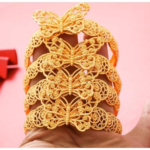 4pcs Dubai Bangle For Women Indian Bracelet Africa Ball Jewelry Gold color Bangle&Bracelet Ethiopian Wedding Bride Jewelry
