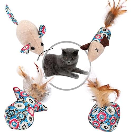 4pcs Soft Fleece False Mouse Cat Toys Cute Colorful Feather Funny Playing Pet Toys Teaser For Cats Kitten Mice Toys Supplies