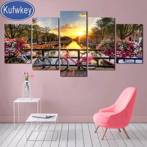 5d diy diamond painting" Romantic Sunshine bicycle"mosaic cross stitch 5 Piece 3d embroidery diamond round square stones 2021