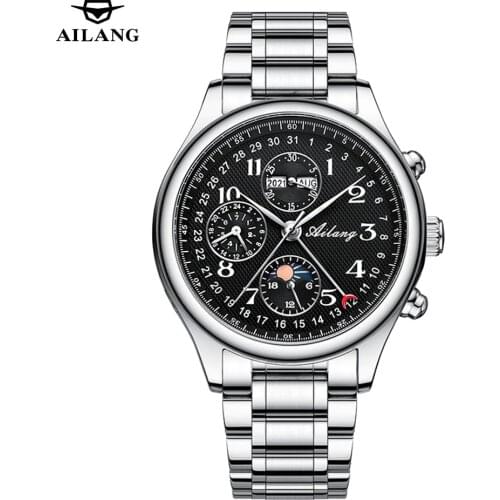 AILANG Multifunction Automatic Mechanical Men Military Watch Mens Fashion Stainless Steel Sports Watches Luxury Brand Relogio