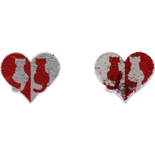Reversible change sequins Patches for clothing T shirt Women 200mm Cat love flop flip the double sided T-shirt Womens Patch