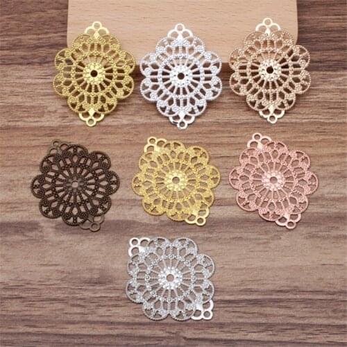 SIXTY TOWFISH 10 Pieces DIY Jewelry Accessories 35*46mm Handmade Materials Charms Brass Flower Filigree Flower Slice
