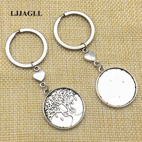 Love Heart Keyrings 3pcs/lot Metal Keychain Round Cabochon Setting DIY Vintage Handmade Key Chains for Jewelry Making AYS074
