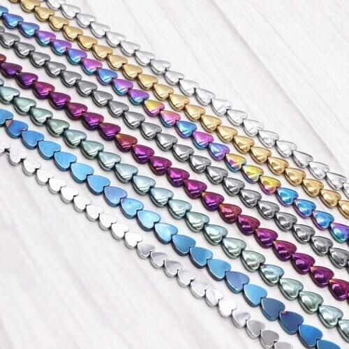 7 Colors Heart Shape Hematite Loose Beads Natural Stone Spacer Beads for Jewelry Making DIY Bracelet Necklace Findings 15" B290