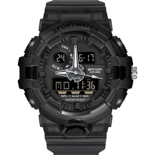 Sanda LED Electronic Sports Mens Watch 2021 Digital Clock Casual Fashion Gold Dial Transparent Strap Analog Quartz Wristwatch