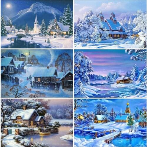 EverShine Diamond Embroidery Landscape Cross Stitch Diamond Painting 5D House Rhinestones Beaded Needlework Winter Home Decor