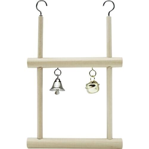 Natural Wooden Birds Perch Parrot Hanging Perch Swing Cage Fun Pendant Toys Bell Stand Holder Solid Bird Parrot Swing Perch