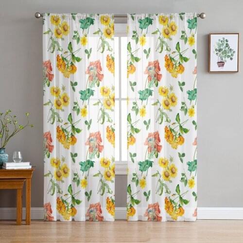 Sunflower Daisy Flower Window Treatment Tulle Modern Sheer Curtains for Kitchen Living Room the Bedroom Curtains Decoration