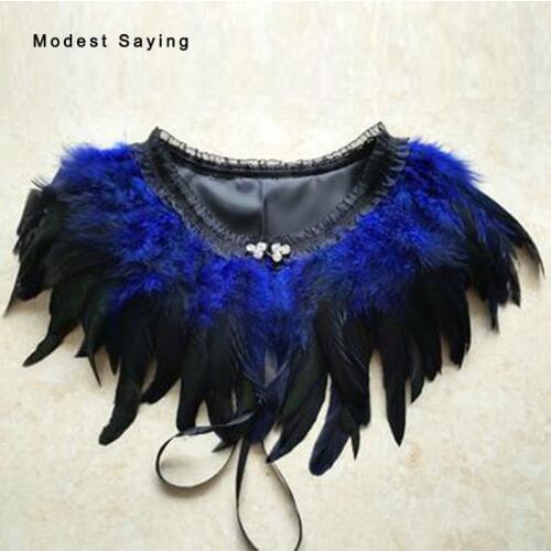 Gothic Royal Blue and Black Fur Feather Coats Wedding Boleros 2018 Shrugs for Women Bridal Cape Shawls Wraps Wedding Accessories