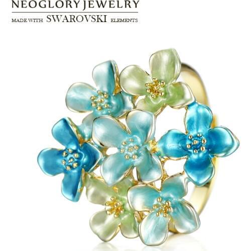 Neoglory Enamel Adjustable Finger Ring Romantic Colorful Flower Elegant Style Alloy Plated For Women Holiday Party Gift