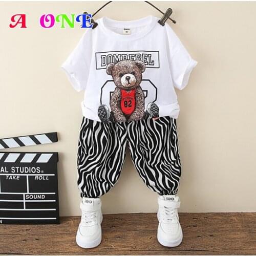 Boys Set Summer Baby Clothes Outfits Kids Set T-shirt + Pants 2 Pcs Set Fahsion Little Bear Boys Clothing 2T To 12T Yrs