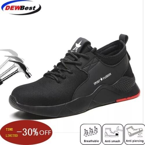 Dewbewt brand plus size 36-46 steel toecap men women work & safety boots fashion lightweight sneakers casual male shoes