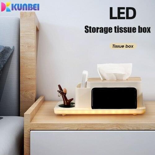 KUNBEI Creative LED Night Light Soft Light Plastic Tissue Box Modern Home Napkin Holder Box Home Storage Box Decoration Tool