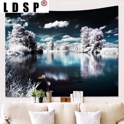 LDSP Lake Snow Forest Landscape Tapestry Hanging Covering Rugs Background Cloth Beach Mat Blanket Art Bedroom Living Home Decor