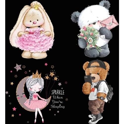 Cartoon Patch Thermocollant iron on transfer for clothing Badges Thermal stickers heat transfer Rabbit Bear patches on clothes